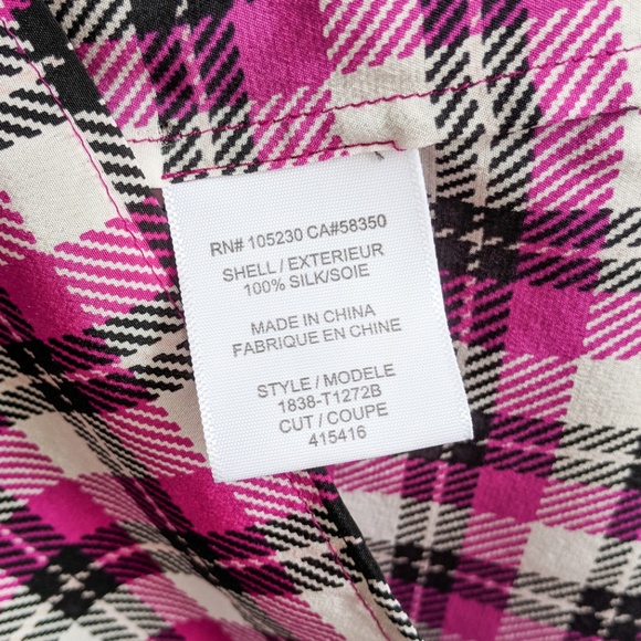 Joie Plaid Silk Blouse Pink Size XS - Picture 7 of 8